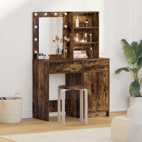 Schminktischset mit LED 2 pcs Geräucherte Eiche Holzwerkstoff