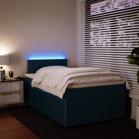 Cama box spring con colchón terciopelo azul 120x190 cm (1/5)