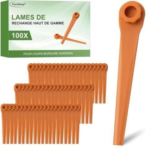 Paquete de 100 cuchillas de repuesto PA6 RotorCut compatibles con cortadora de hilo Gardena, cuchilla de plástico para cortadora de hilo inalámbrica Gardena (1/5)
