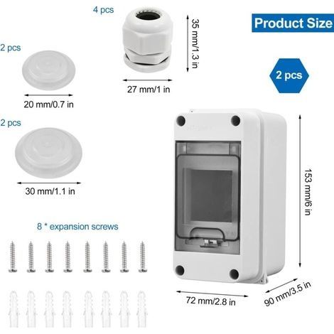 2 Pièces Coffret Electrique Etanche Petit, Coffret Electrique Etanche Exterieur IP65 3 Modules, Avec 2 Connecteurs, pour une Utilisation à l'extérieur, dans les Jardins, Sites Industriels (1/4)