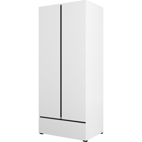 Armadio HAVANA 90 cm - 2 porte + 1 cassetto - Colori bianco e nero - Design moderno e funzionale