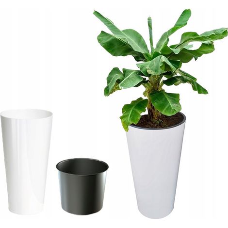 Pot de fleurs haut à réserve d'eau 25cm – Hauteur 47,5cm – Plastique résistant aux intempéries – Finition brillante – Prosperplast (1/5)