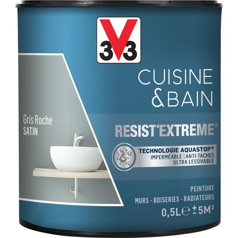 Peinture multi-supports monocouche Cuisine & Bain Resist'Extrême® V33 Gris Roche satin 0,5L