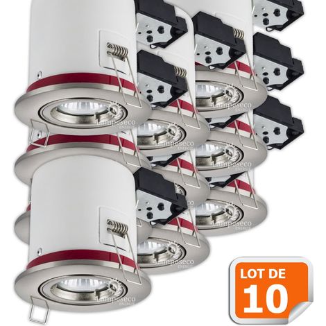 Lampesecoenergie – Lot de 10 supports de spot orientables en aluminium brossé 100mm – Douille GU10 automatique – Fixation rapide par ressort – IP20 intérieur
