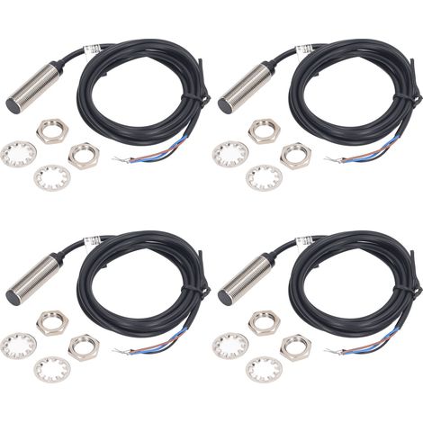 4 jeux de détecteurs de proximité inductifs, 12mm de diamètre, NPN DC, 3 fils, Contact NC 6-36VDC, plage de mesure de 2mm