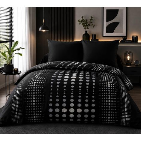 Parure de Couette 240x260 Noir Housse imprimée + taie Douce, légère et Facile d'entretien Motifs Modernes (1/5)
