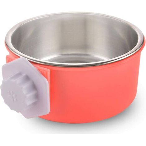 Gamelle et bouteille de voyage de chien Caisse Chien Bol Amovible en Acier Inoxydable Gamelle à Suspendre pour Animal Domestique Cage Petit Bol d'eau Feeder Nourriture  (rose)