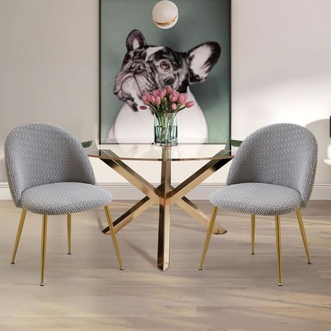 Housse de Chaise Salle à Manger Scandinave Extensible Housse Chaise Dossier Arrondi Couverture de Chaise Scandinave pour Maison Mariage Hôtel 2 Pièces Gris Clair (1/5)