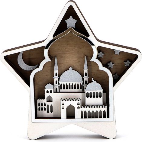Lumière LED en forme d'étoile, en bois robuste ajouré, de taille idéale, parfaite pour la décoration musulmane, pour le Ramadan Mubarak (1/5)
