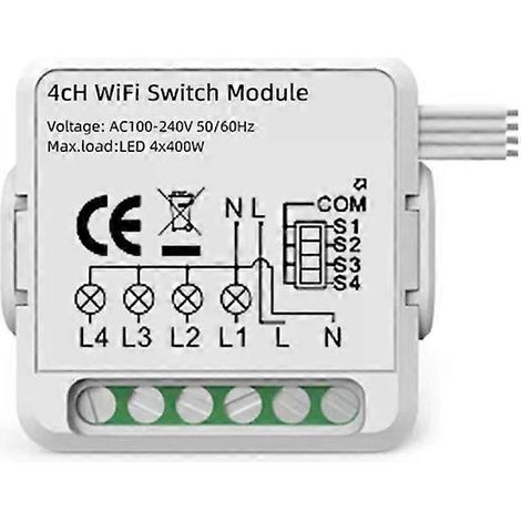 Module de commutation intelligent pour application Alexa / Google Home / Tuya Smart Life 4 canaux WiFi (1/2)