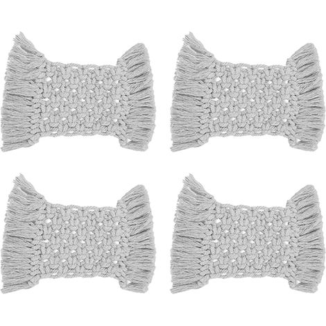 Set De 4 Sous-Verres En Rotin Et Macramé - Absorbants Et Protecteurs De Chaleur - Pour Salon Cuisine Bureau - Diamètre 11,5 Cm (1/5)