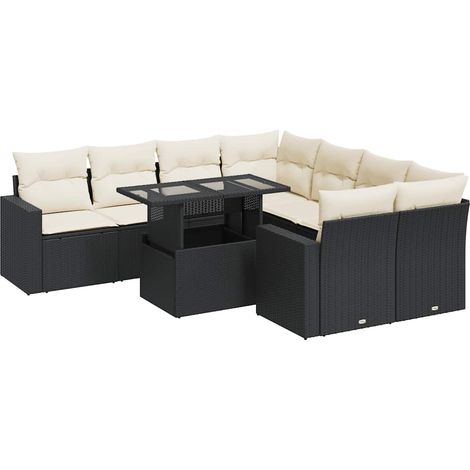 Maison Exclusive - 9-tlg. Garten-Sofagarnitur mit Kissen Schwarz (1/5)