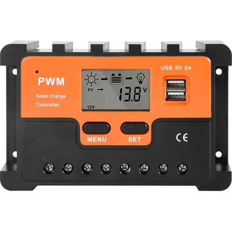 Controleur de Charge Solaire, PWM Contrôleur de Charge Solaire 12V 24V Regulateur Panneau Solaire Double Sortie USB 5V 40A (1/5)