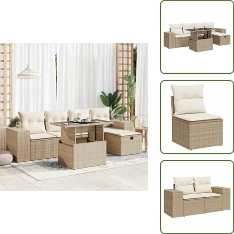 6-tlg. Garten-Sofagarnitur mit Kissen Beige Poly Rattan - Garten Sofagarnitur - Garten Sofagarnituren - Outdoor Sofagarnitur - Sofagarnitur Terrasse (1/5)