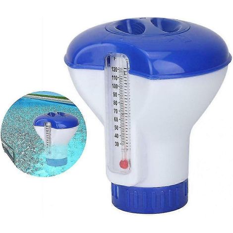 Distributeur de chlore flottant pour piscine, porte-produits chimiques, pastilles de chlore avec thermomètre (1/5)