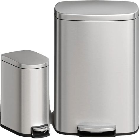 Ensemble de poubelles, bac de cuisine de 50L, bac de salle de bain de 10L, Argent (1/2)