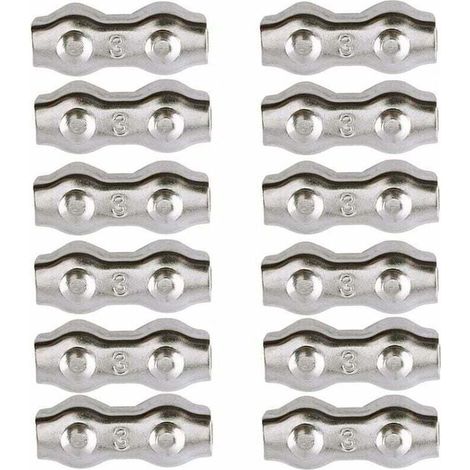 Serre-câble , Serre Cable Acier 3mm 12 Pièces Serre Câbles Duplex Pince de Câble Acier inoxydable 304 D'agrafe de Câble,Câble Poignées pour 2mm Câble Métalliques Pince À Câble Corde à Linge,