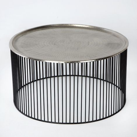 Table basse ronde métal argenté et noir D 80cm (1/4)