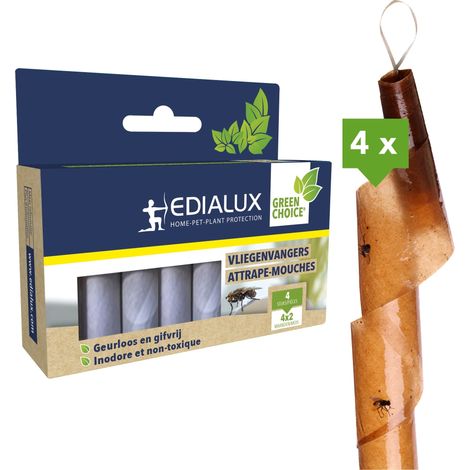 Edialux Attrape-mouche, piège à mouches, papier rouleaux collants, tue-mouche intérieur écologique, sans insecticide – efficace, 4 pièces, 2 mois de protection pour maison, garage, véranda, caravane, (1/5)