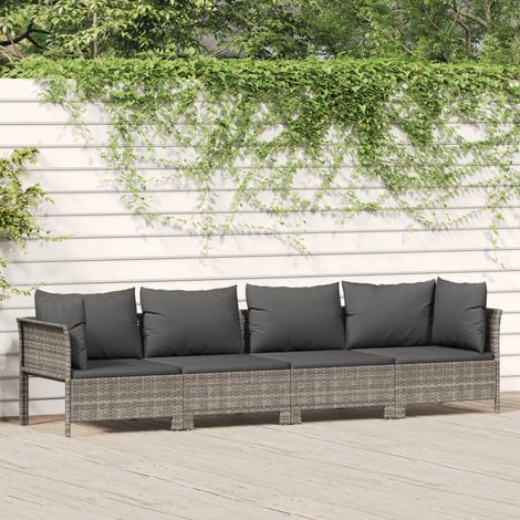 Salon de jardin 4 pcs - Ensemble Table et Chaise de Jardin - avec coussins Gris Résine tressée BV262665 - BonneVie (1/5)