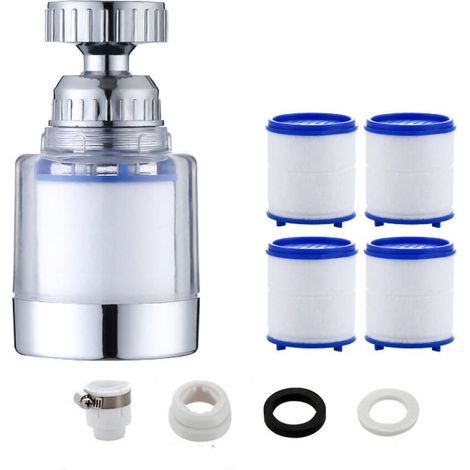 1 Pièces Filtre Robinet Anti Calcaire Rotatif À 360°, Transparent, Avec 4 Éléments Filtrants En Coton Pp, Filtre Robinet (1/5)