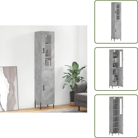 The Living Store Buffet haut Gris béton 34,5x34x180 cm Bois d'ingénierie - Buffet Design Moderne - Meuble Rangement Gris - Armoire Haute - Buffet Bas Prix - Mobilier Salon (1/5)