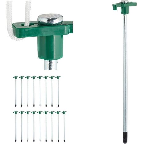 Lot de 18 piquets de fixation 25 cm Acier zingué pour sols durs Pointe large pour ancrage facile Résistants au vent fort (1/5)