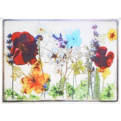 Cadre acrylique avec fleurs pressées, tableau suspendu, plantes séchées artificielles, décoration murale avec chaîne, art pour enfants, présentoir photo horizontal.