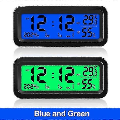 Horloge solaire de voiture avec affichage numérique LCD, température, humidité, date et jour de la semaine, fixation sur tableau de bord, alimentation solaire et chargement USB-C (1/5)