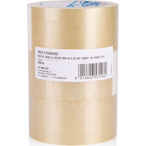 Cinta adhesiva de embalaje transparente estándar 50mmx66m Pack de 3 rollos - Geko