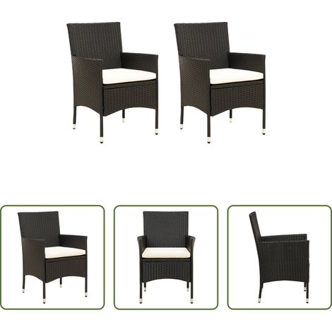 Gartenmöbel - Gartenstühle mit Kissen 2 Stk. Poly Rattan Schwarz (1/5)