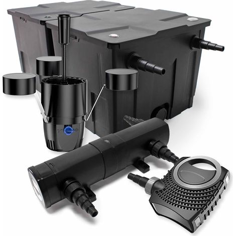 Wiltec Kit complet: CBF-350B Filtre de bassin jusqu'à 60000 L Biologique, NEO10000 pompe de filtration 10000l/h 80W, CUV-236 lampe uv UVC Clarificateur avec 36W, CSP-250 Écumeur 2500l/h 45W