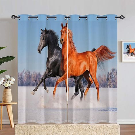 Rideau Occultant Hiver Ferme Animaux Cheval Rideau Thermique Isolant Tenture Opaque à Oeillets Draperies Intérieurs pour Maison Chambre Salon 2 Panneaux L 140 x H 280 cm - 140L X 280H cm (2 Panneaux) (1/5)
