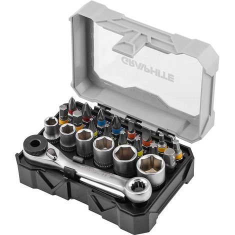 Satz von 25 mm Bits und Steckschlüsseln mit Ratsche und Magnethalter 60 mm, 24 Stück. (1/5)