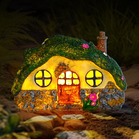 Feenhausfiguren mit Solarbeleuchtung, beleuchtete Außenfiguren, Gartenstatuen, Feenhäuser für den Außenbereich, Gartendekorationen, Zubehör für Feengärten im Freien, dekorative Geschenke für Mütter un