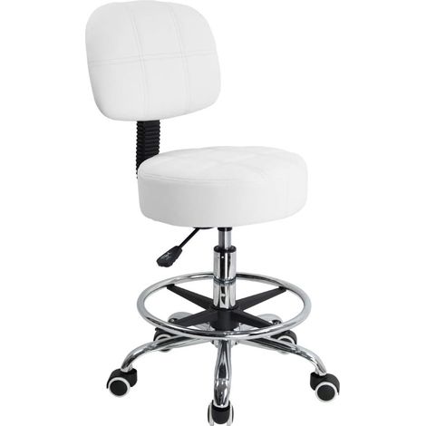 Tabouret à roulettes avec Dossier Réglable en Hauteur Blanc (1/5)