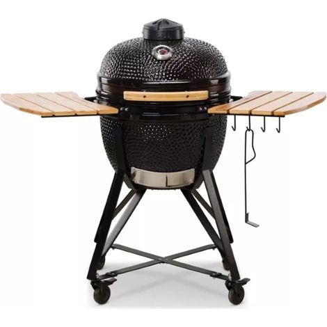 barbecue a carbone kamado bono "media 20" in ceramica nero con rotelle 78x60x75 cm (1/3)