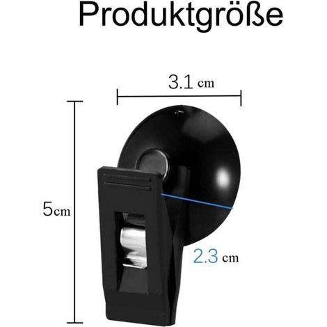 Lot de 4 ventouses à ventouse - Avec pince pour ticket de voiture - étanche et réutilisable - Pour voiture, salle de bain, cuisine, bureau (noir)