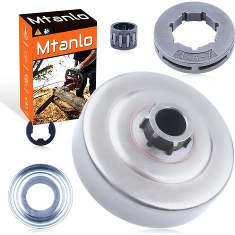 Kit de tambour d'embrayage avec pignon 3/8-7T pour tronçonneuse Stihl MS211 MS171 MS181 MS171C MS181C MS211C Roulement à aiguilles, É-clip, Rondelle pièces de rechange (1/5)