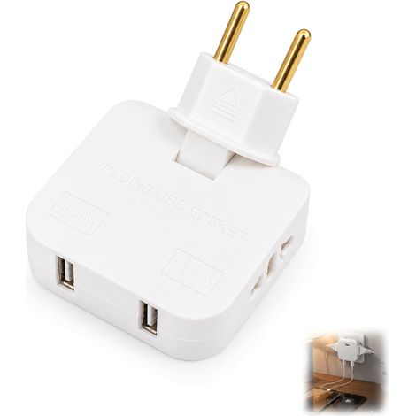 Prise Plate, Prise Derrière Meuble 4 en 1 avec Tête Pivotante 180°, 2 Prises Secteur 220V et 2 Ports USB (1/5)
