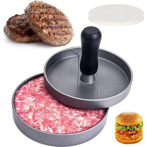 Molde para hamburguesas de carne desmenuzada + 100 hojas de papel antiadherente, 11,6 cm de diámetro, aluminio (1/5)