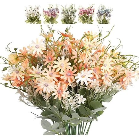 Fleurs Fleurs Sauvages Daisy Bundle Faux Plantes Soie Verdure En Plastique Marguerites Résistant Aux UV Floral -6pcs - Champagne (1/4)