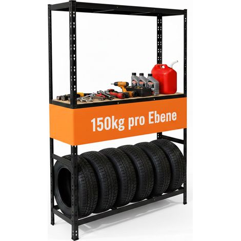 Relaxdays Reifenregal für 6 Reifen, HxBxT 180 x 120 x 40 cm, 450 kg, Stahl, Stecksystem, Reifenlager Werkstatt, schwarz
