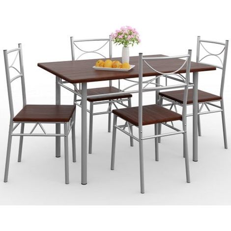 Ensemble Table et Chaises Couleur Bois Foncé Pour Salle à Manger (1/5)