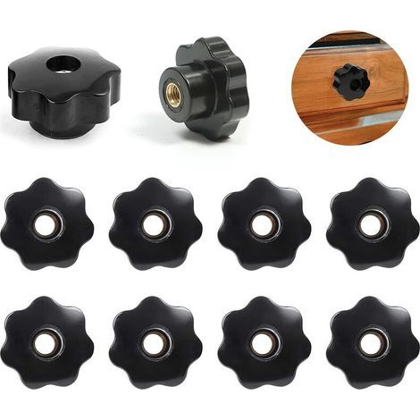 Écrou M8 - Lot de 10 écrous de serrage pratiques - Filetage intérieur - Filetage intérieur - Filetage en plastique - Tête étoile - Pour machines-outils, appareils mécaniques. (1/5)
