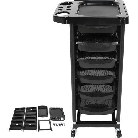 Chariot de coiffure 5 niveaux, étagère de rangement roulante pour salon de coiffure, barber cart à roulettes. (1/5)
