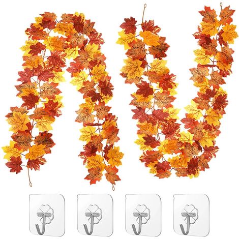 2er Set Künstliche Ahornblatt Girlande, 178cm Herbst Deko mit Haken (1/5)