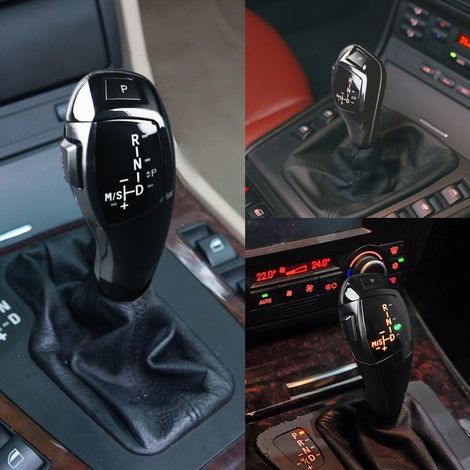 Kit de conversion pour pommeau de levier de vitesses électrique automatique à LED (conduite à gauche) compatible BMW E46 E60 E61 (style F30), noir brillant