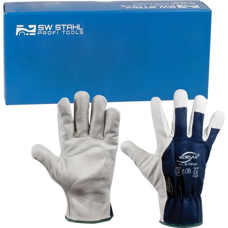 SW-Stahl 11541L Rindnappa-Baumwoll- handschuh, Gr. 9 blau-weiss (1/2)