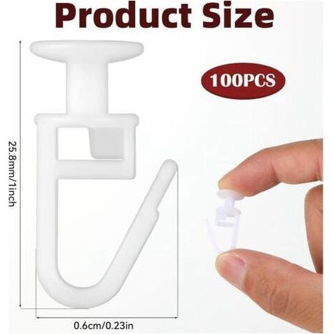 100 Pièces Crochets de rail de rideaux en plastique blanc , glisseurs de plafond, crochets de suspension pliables pour chambre et séparateurs, rideaux de (1/5)